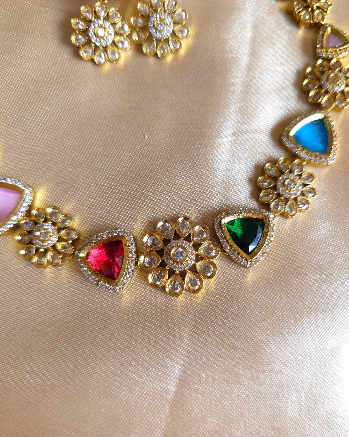 Vibrant Multi-Stone Floral Choker Set MJ1034
