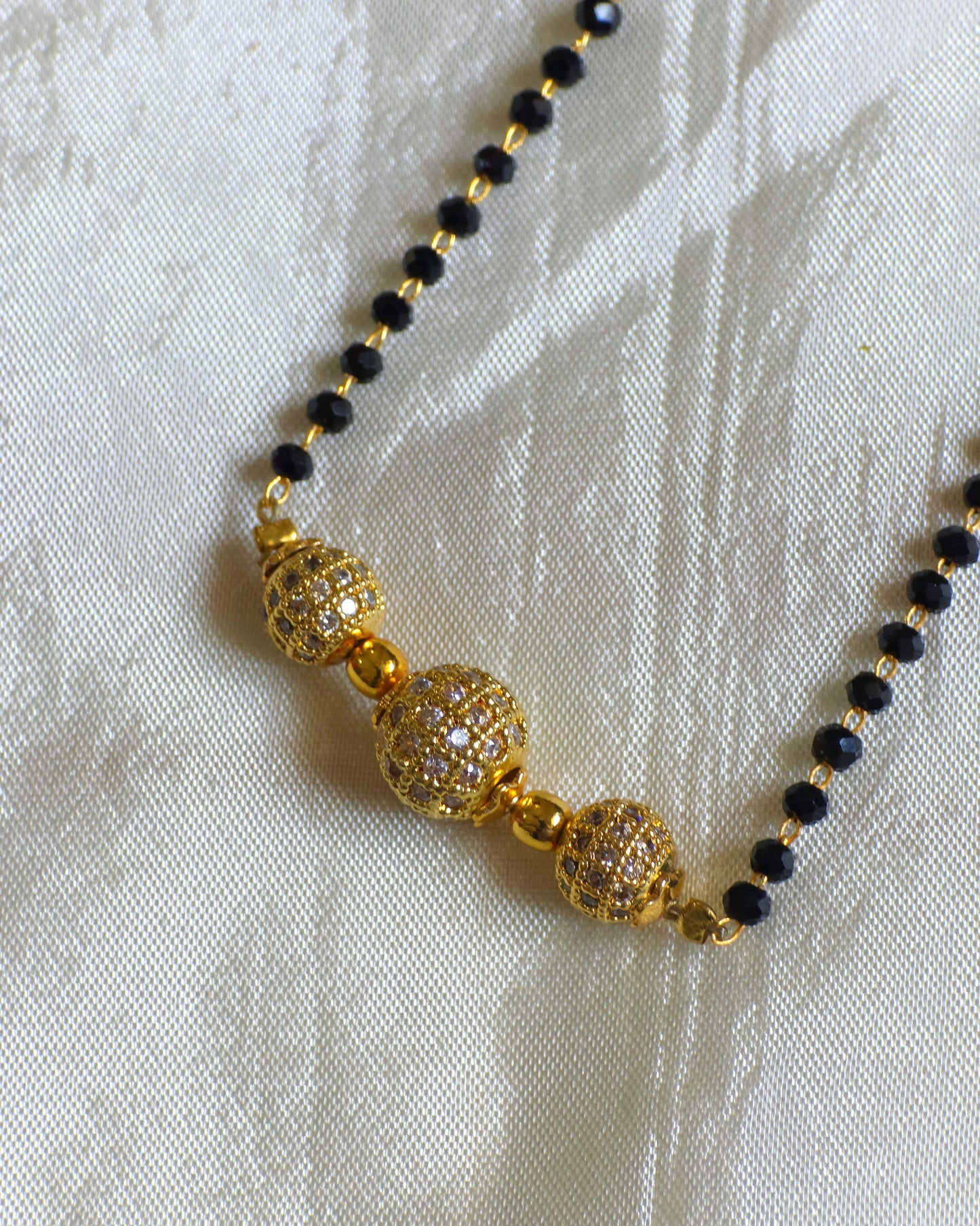 Triple CZ Bead Black Crystal Mangalsutra MJ1078