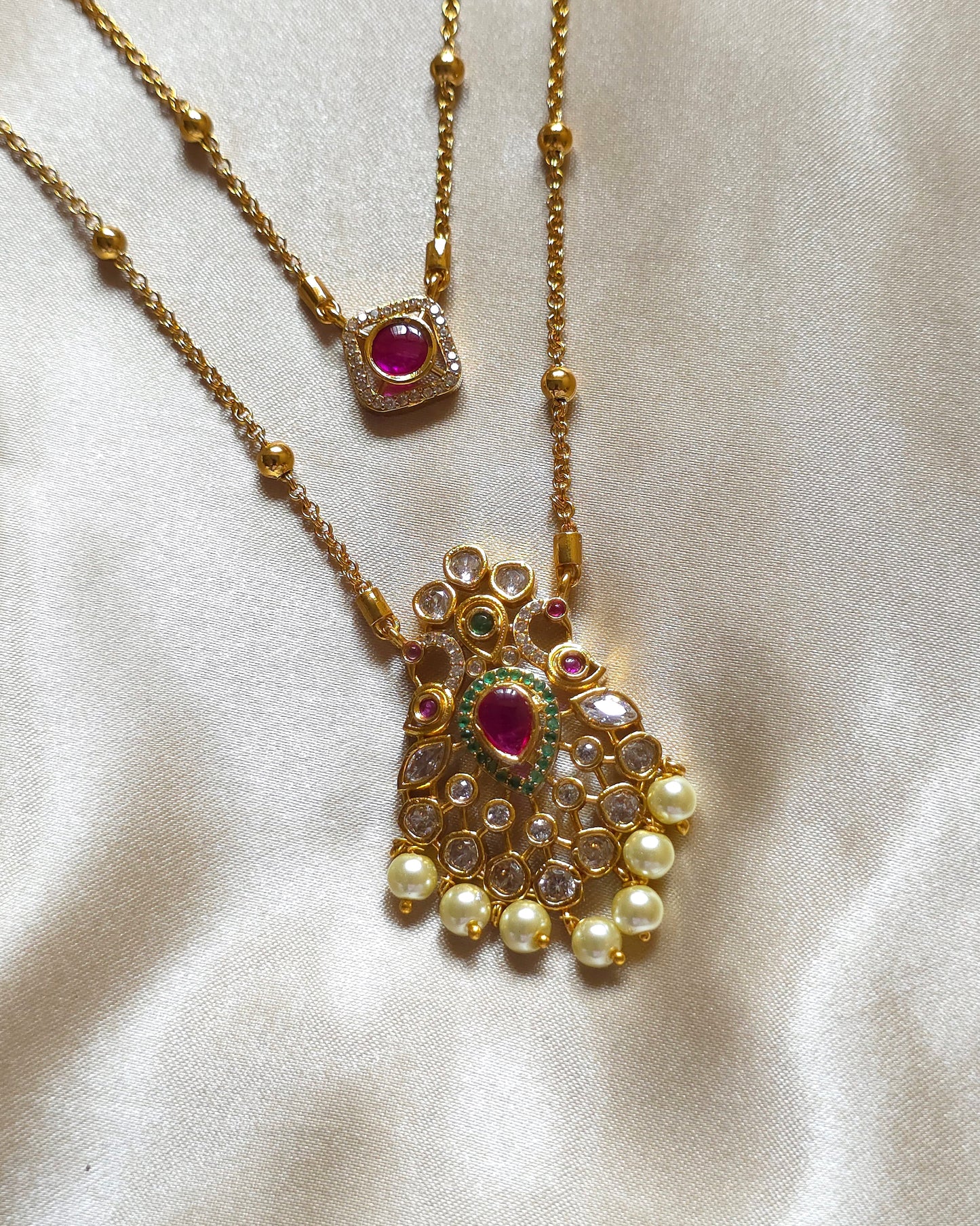 TWINKLE: Dual-Layer Ruby & Pearl Statement Set MJ1052