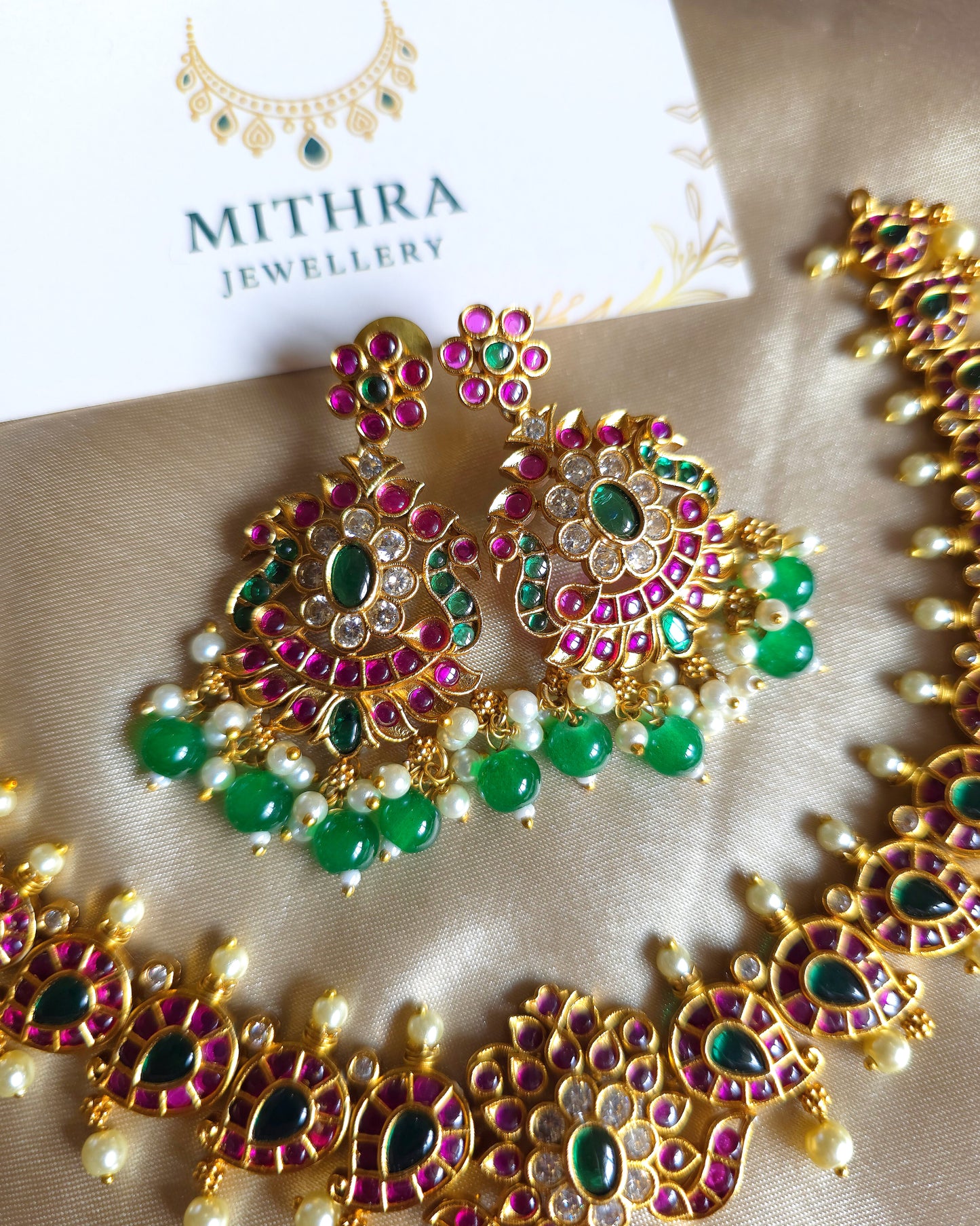 Royal Antique Gold-Plated Emerald & Ruby Necklace Set MJ1049