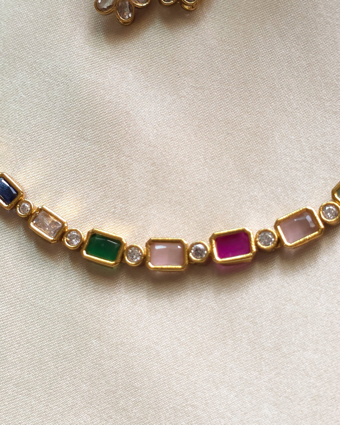 Navaratna-Style Multi-Color Stone Necklace & Earring Set MJ1041