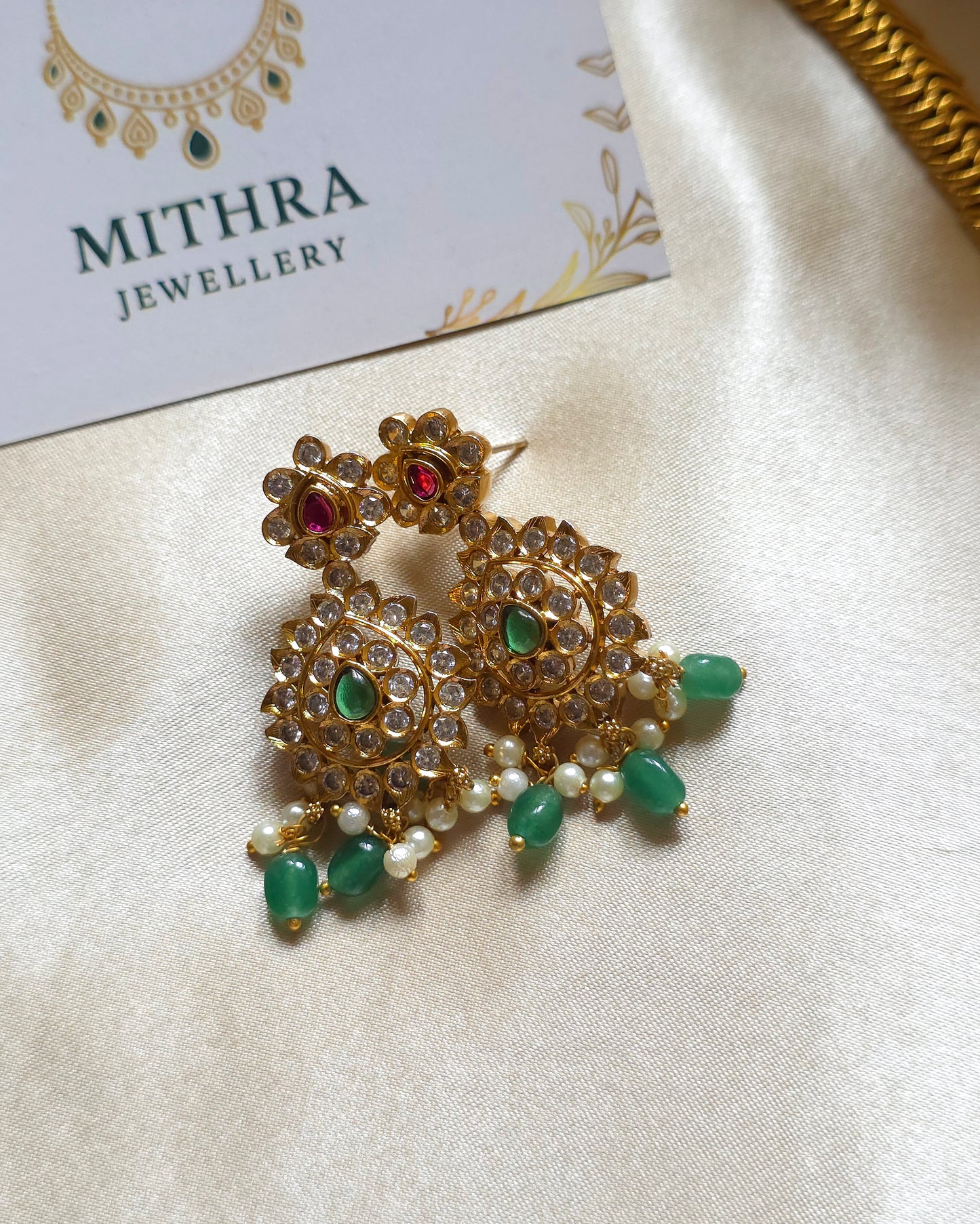 Traditional Gold-Plated Layered Necklace Set with Emerald & Ruby Accents MJ1067, MJ1068