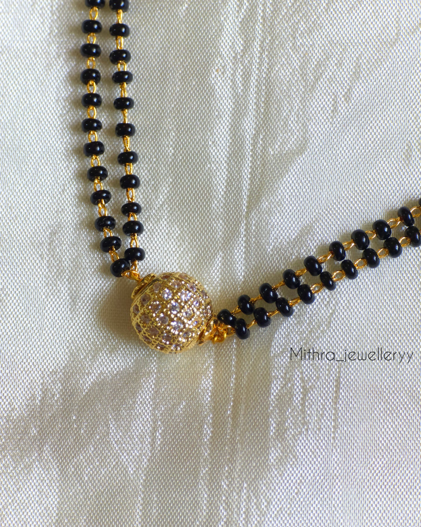 Elegant Dual-Strand Black Bead Mangalsutra with Sparkling CZ Ball Pendant MJ1077