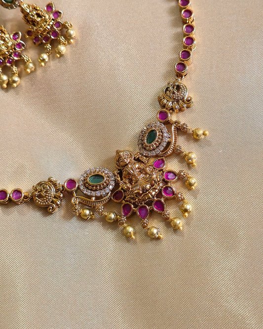 Divine Lakshmi Motif Temple Necklace Set MJ1015