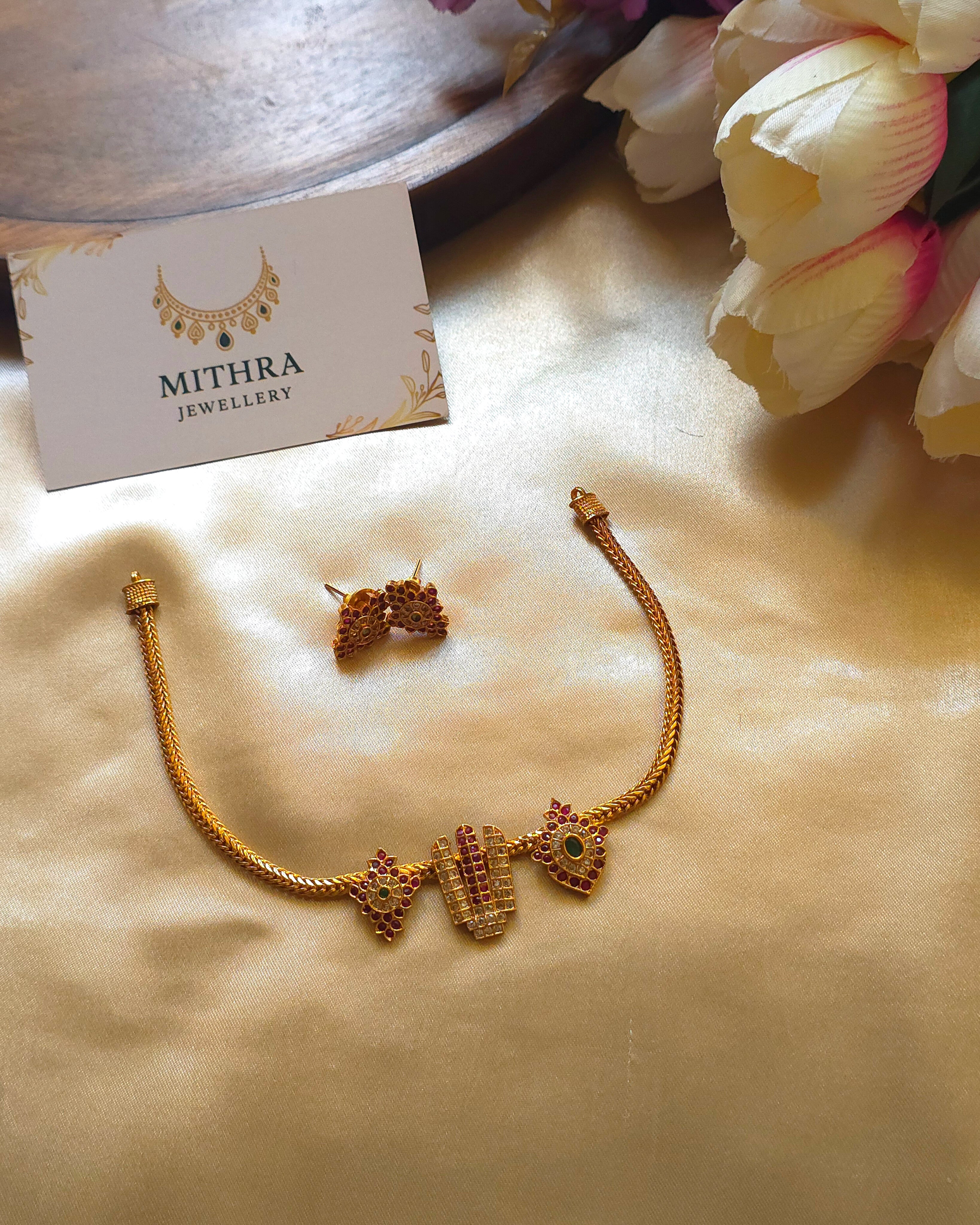 Gold-Finish Kemp Stone Namam Necklace with Earrings