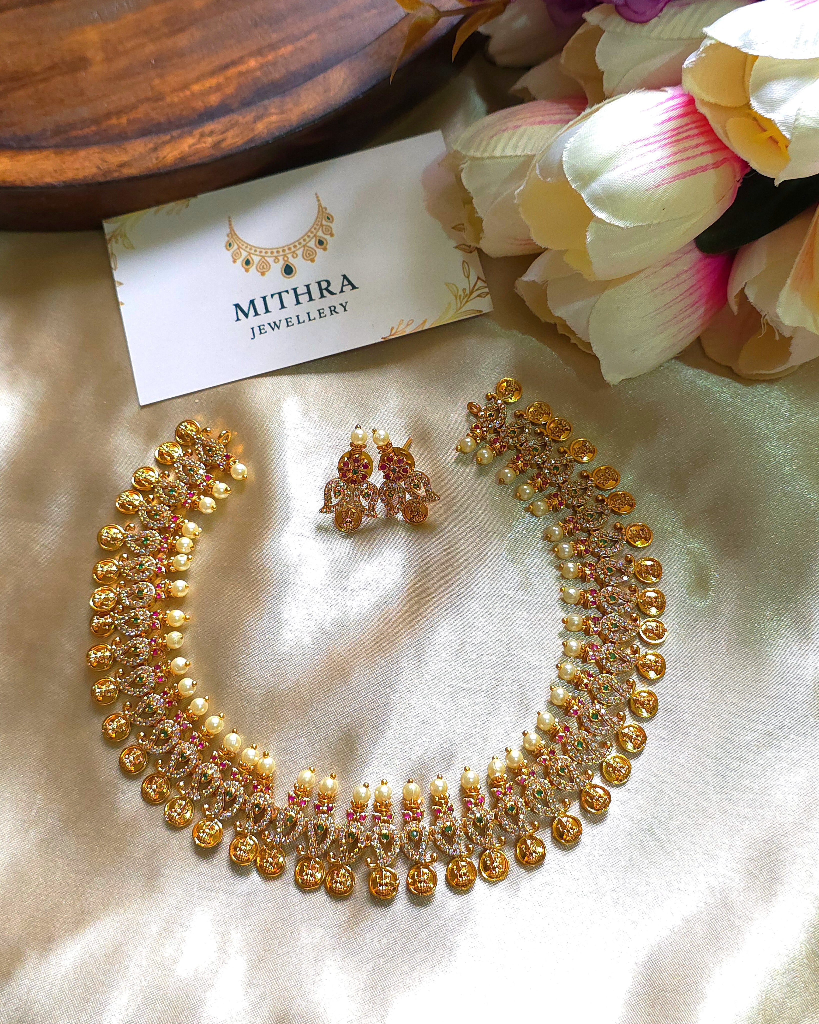 Grand AD Stone Lakshmi Coin Necklace (Kasumala)