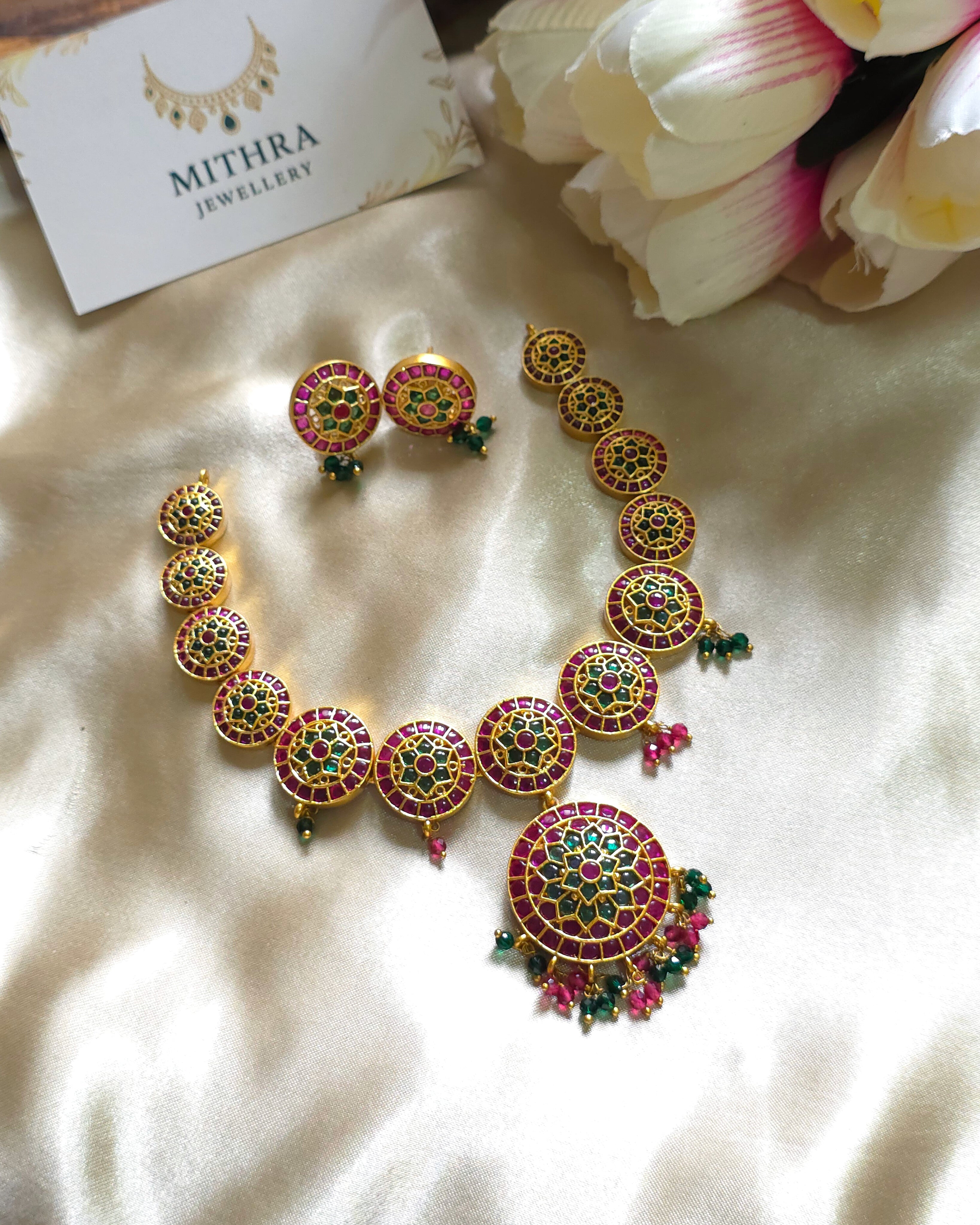 Antique Gold Kemp Stone Circle Necklace (Chakra Design)