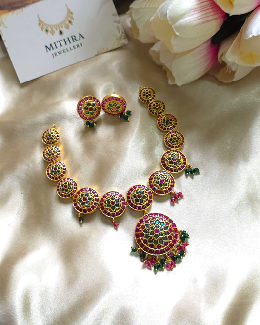 Antique Gold Kemp Stone Circle Necklace (Chakra Design)