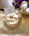 Gold-Finish Ruby Choker with Mint Green Beads & Pearls