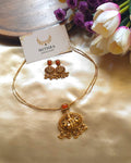 Antique Matte Gold Lakshmi Pendant Set with Coral Stones