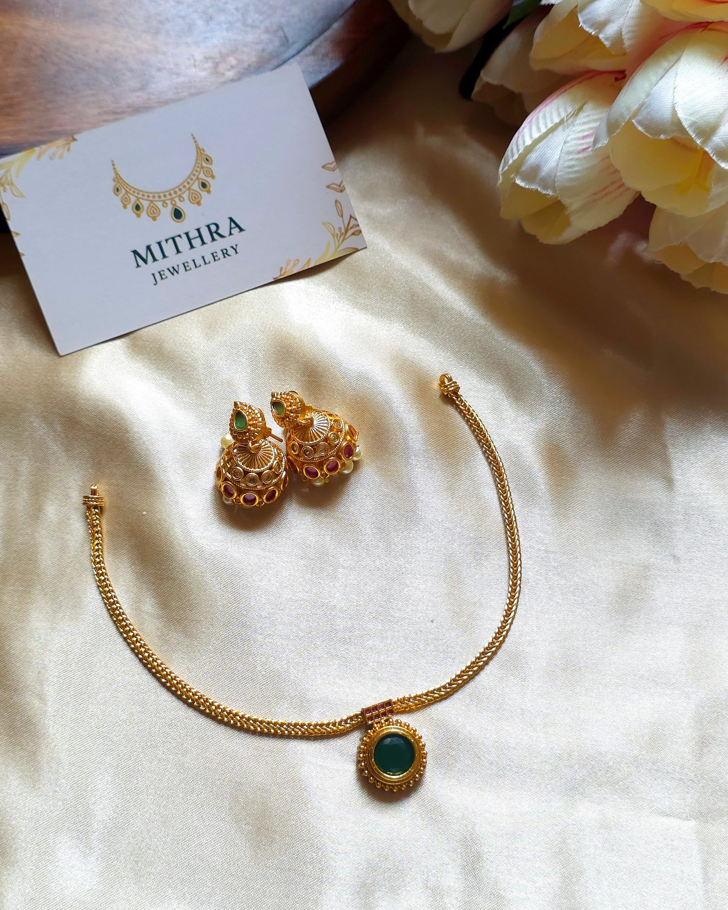 South Indian Temple-Style Minimalist Necklace & Earring Set MJ1040