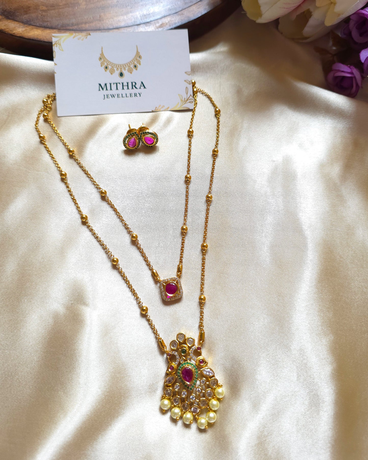 TWINKLE: Dual-Layer Ruby & Pearl Statement Set MJ1052