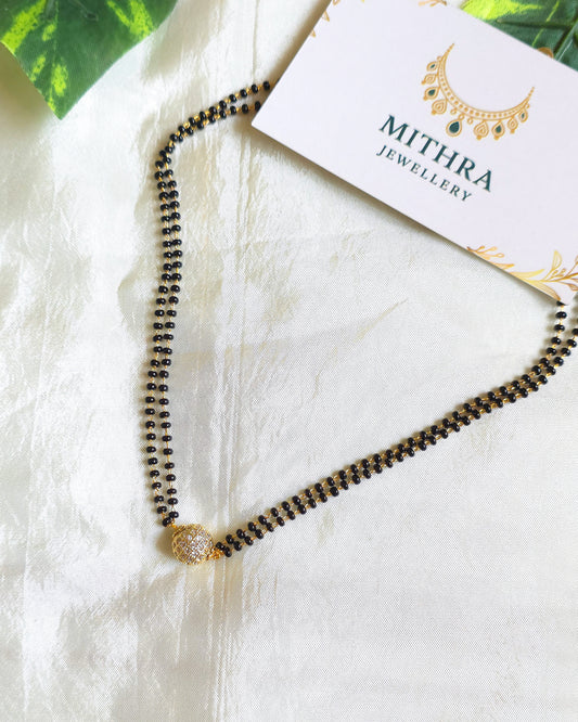Elegant Dual-Strand Black Bead Mangalsutra with Sparkling CZ Ball Pendant MJ1077