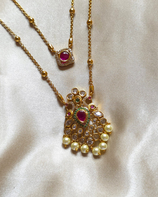 TWINKLE: Dual-Layer Ruby & Pearl Statement Set MJ1052