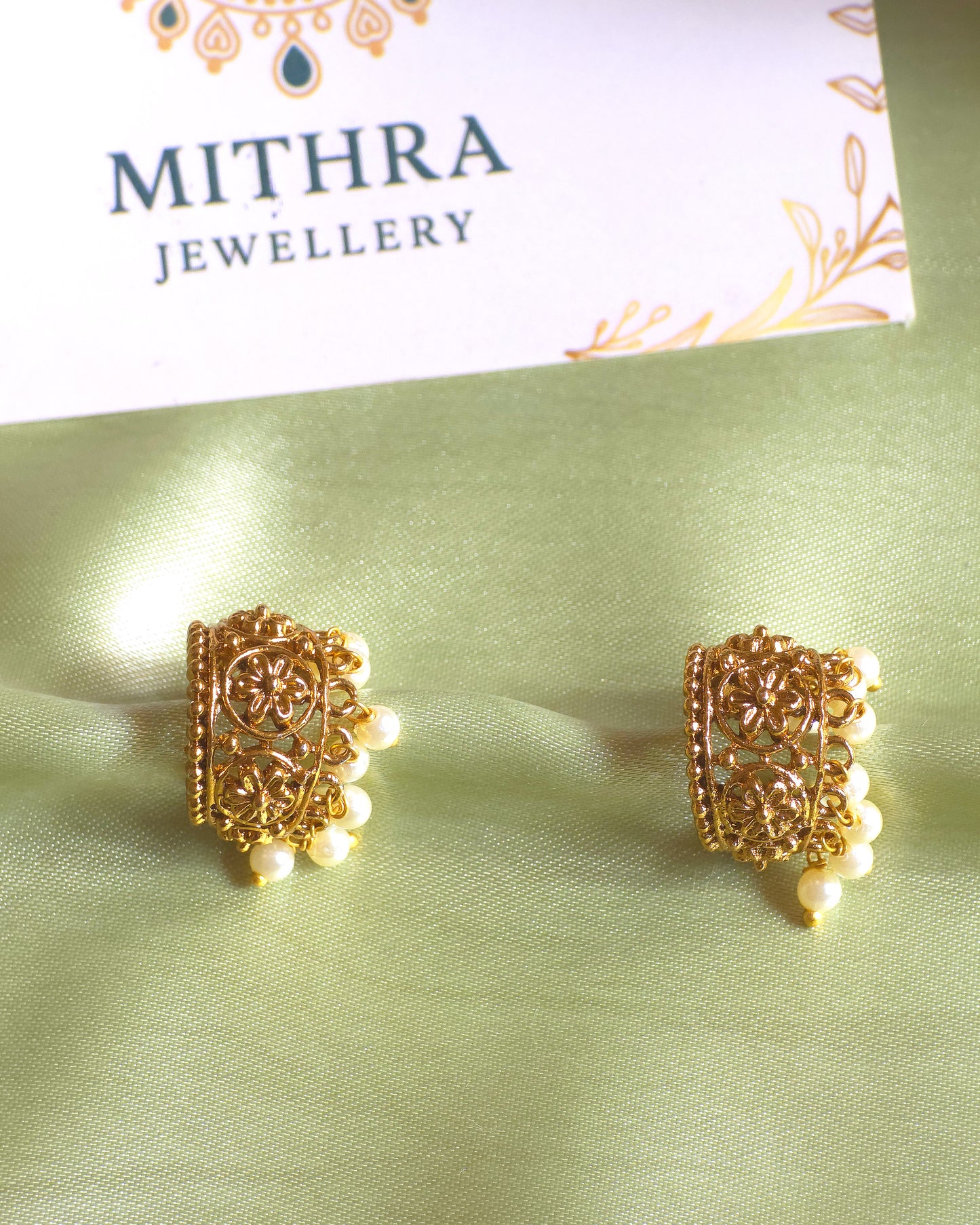 Traditional Gold Alike Bugadi Earrings with Pearls MJ1093