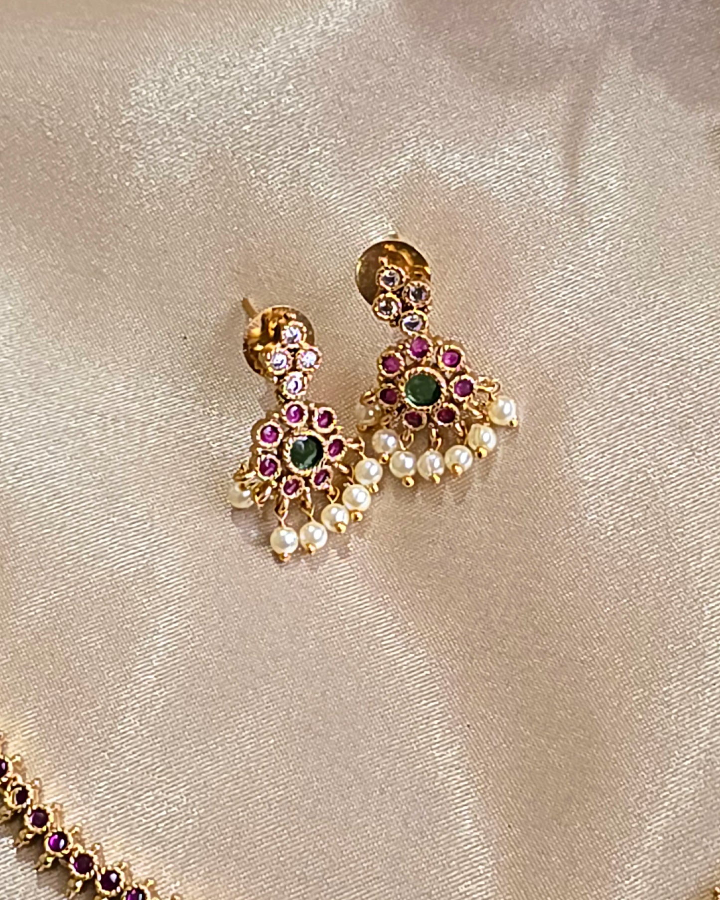 Traditional Lakshmi Kasu Necklace with Ruby & White Accents MJ1016