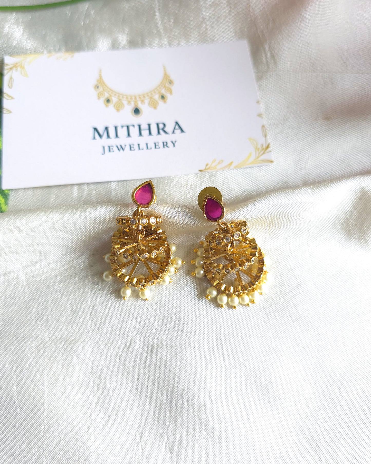 Exquisite Tiered Wheel Jhumkas with Pearl Accents MJ1085