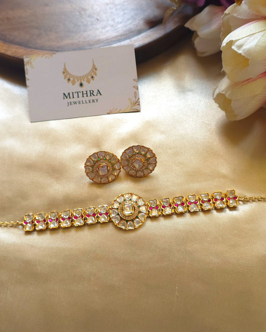 Polki-Style Floral Choker Set (with attached back chain) MJ1001