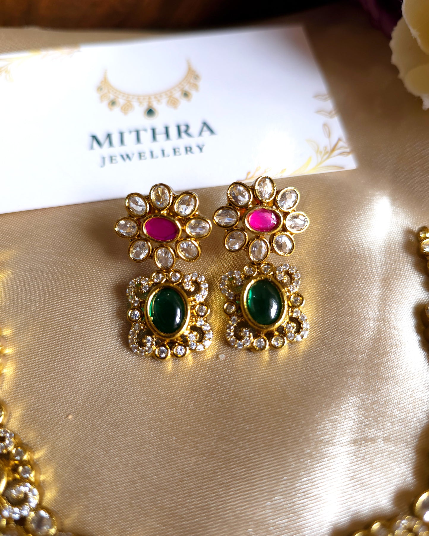 Navratna Elegance: Multi-Stone Floral Choker & Earring Set MJ1027