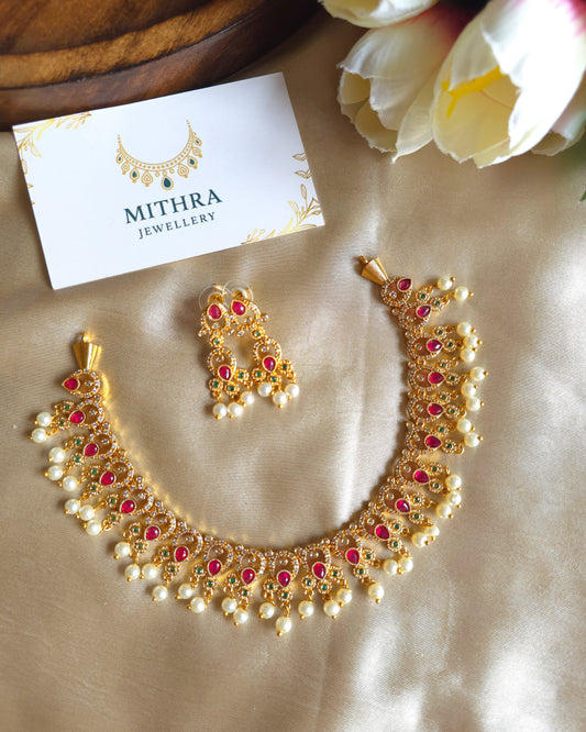 Exquisite Ruby & Emerald Choker Set with Matching earrings MJ1037