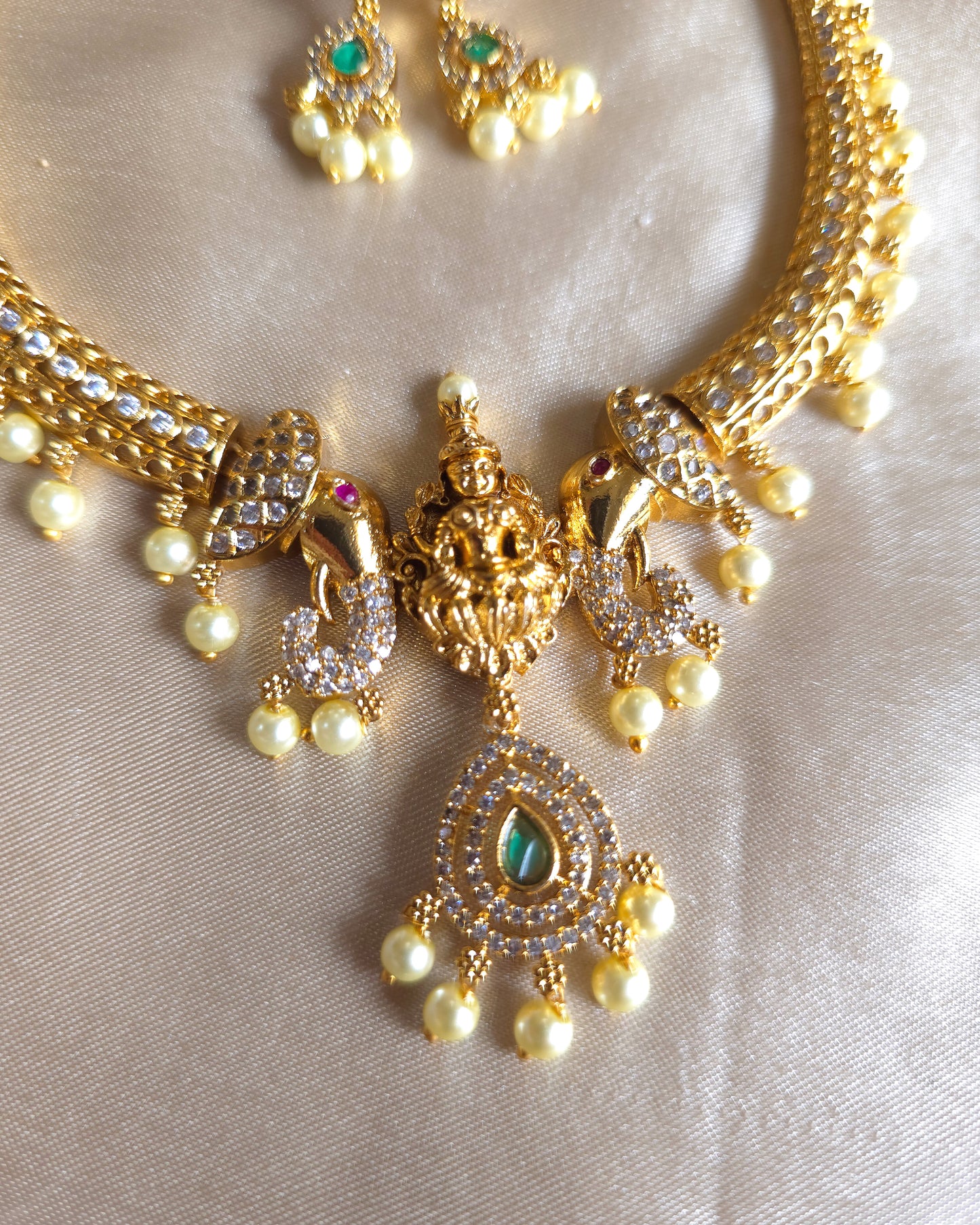 Divine Majesty: Antique Elephant & Lakshmi Necklace Set MJ1055