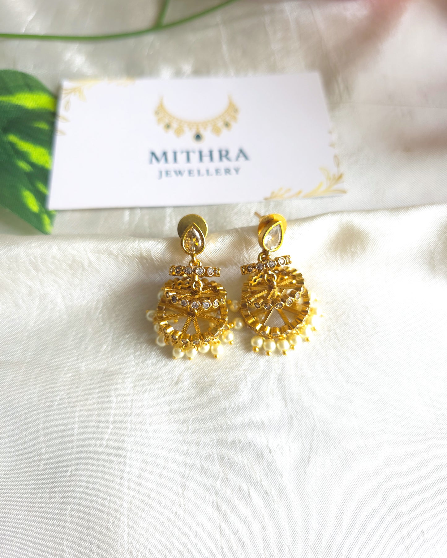 Exquisite Tiered Wheel Jhumkas with Pearl Accents MJ1085