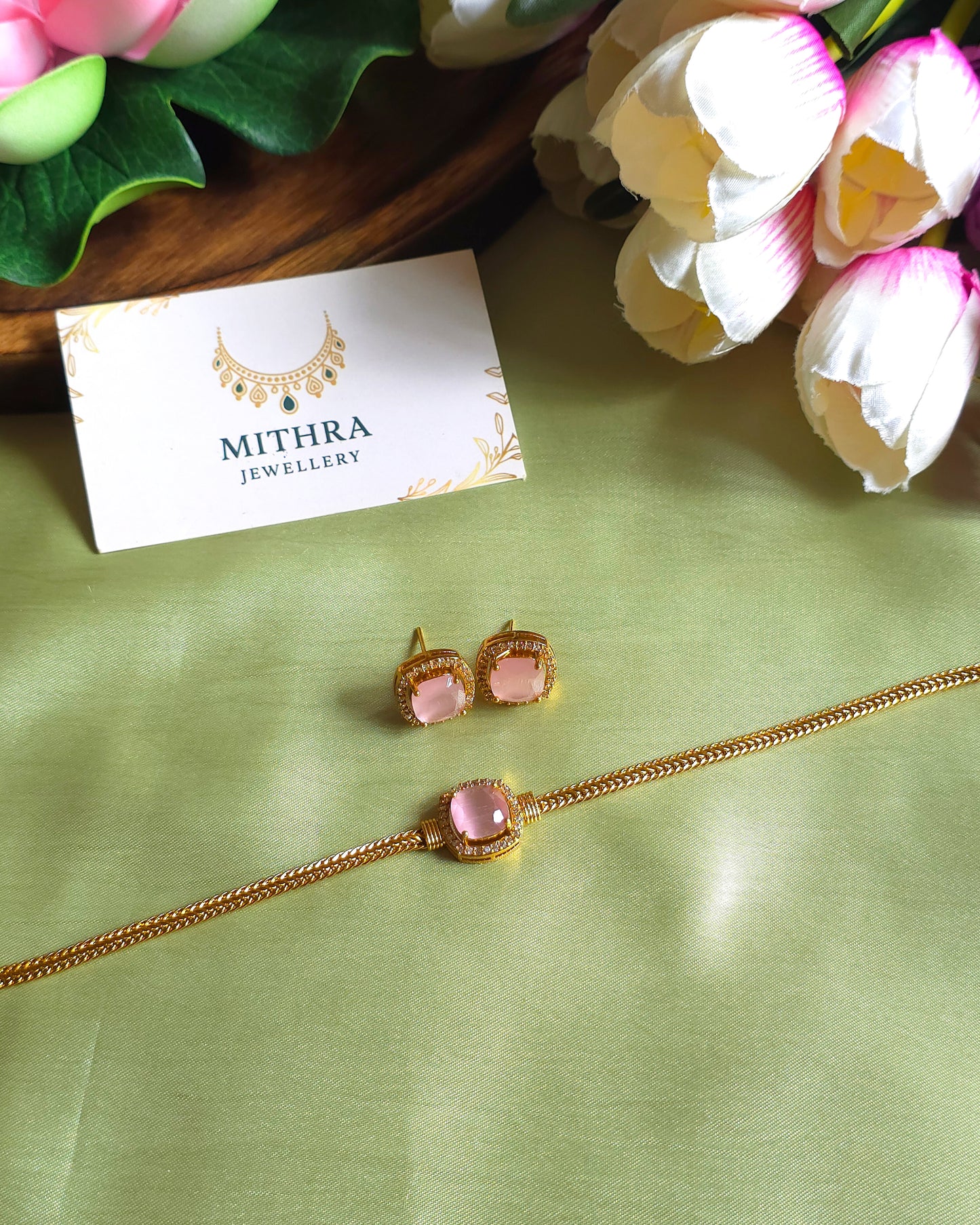 Single stone choker Set | Gold-Toned | With Earrings MJ1095