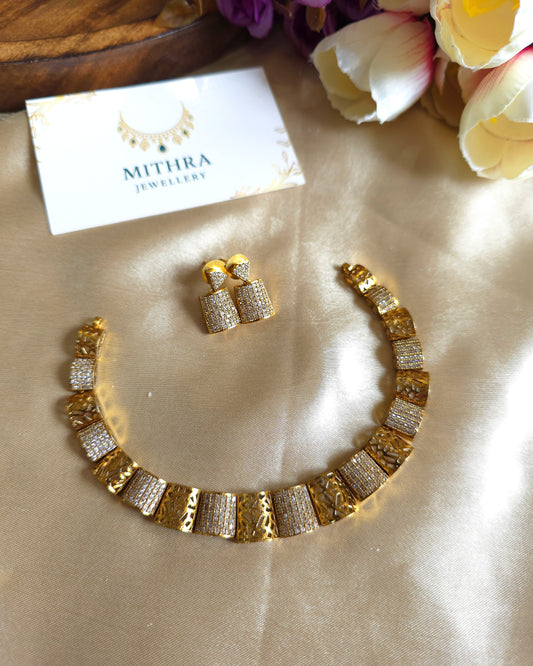Gilded Radiance Geometric Choker & Earring Set MJ1054