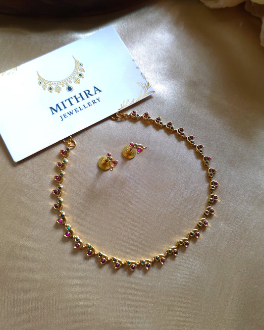 MYRA - Minimalist Petite Stone Necklace & Stud Set MJ1042 (with attached backchain)