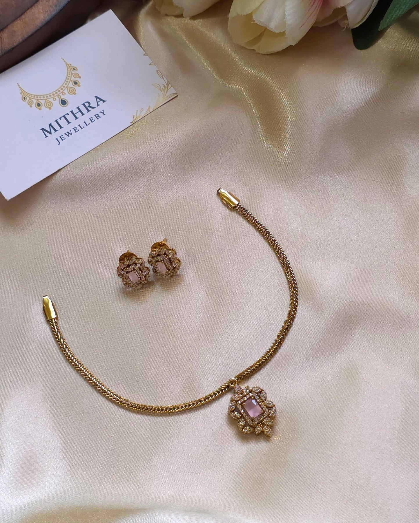 Royale Bloom Gemstone Choker & Matching Studs Set MJ1044