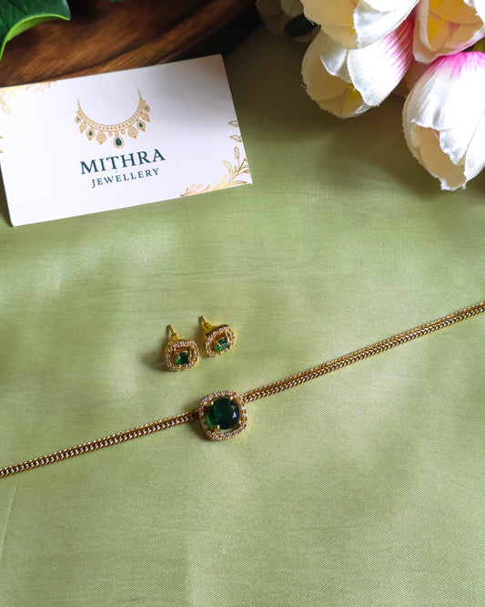 Single stone choker Set | Gold-Toned | With Earrings MJ1095