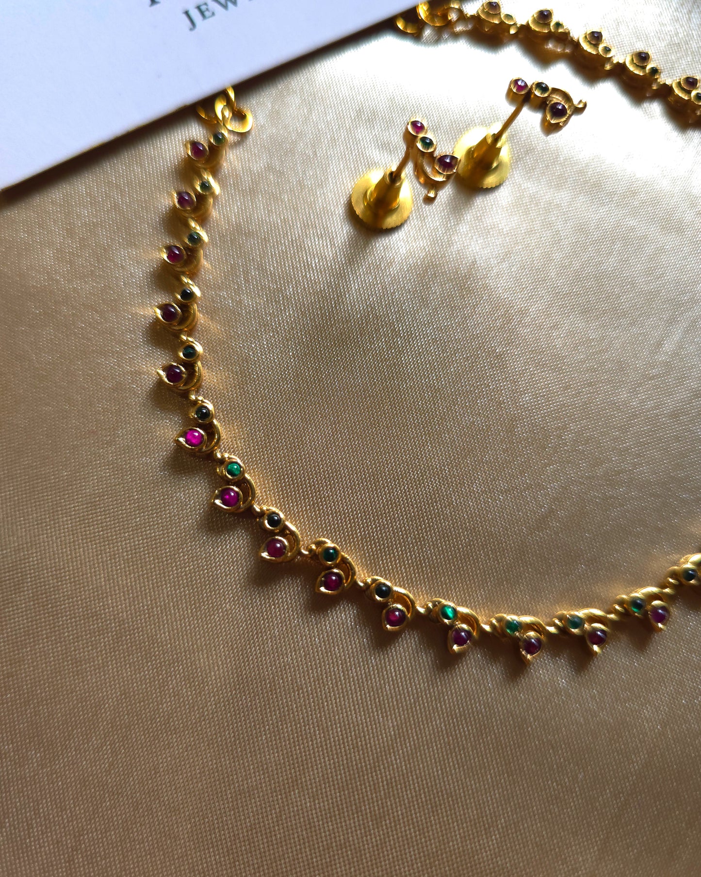 MYRA - Minimalist Petite Stone Necklace & Stud Set MJ1042 (with attached backchain)