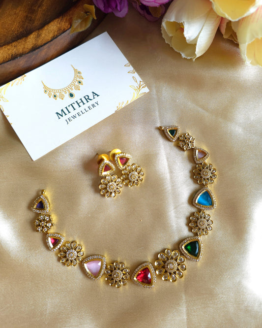 Vibrant Multi-Stone Floral Choker Set MJ1034