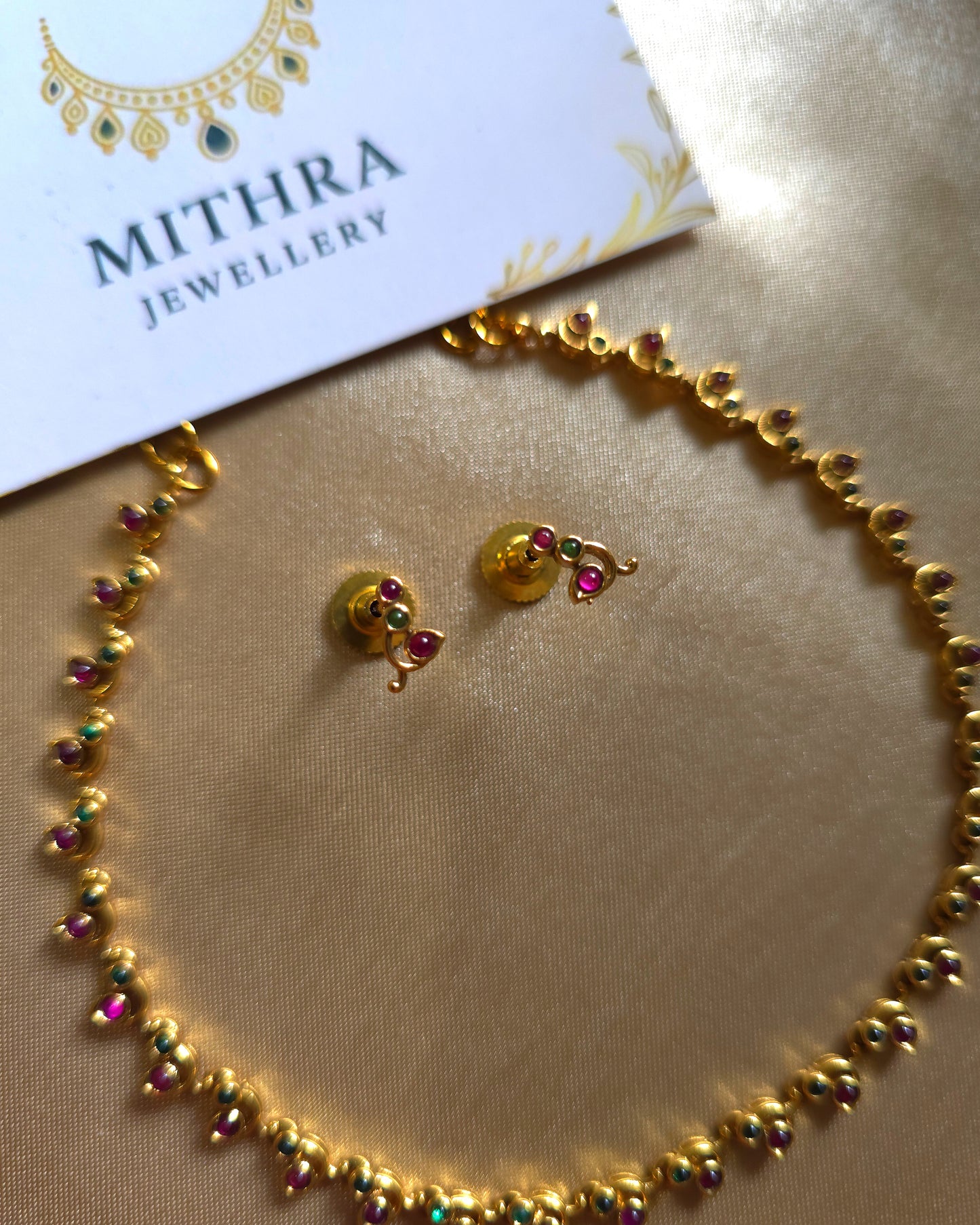 MYRA - Minimalist Petite Stone Necklace & Stud Set MJ1042 (with attached backchain)