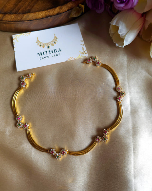 Minimalist Elegance: Sleek Gold-Toned Stone Studded Necklace MJ1038