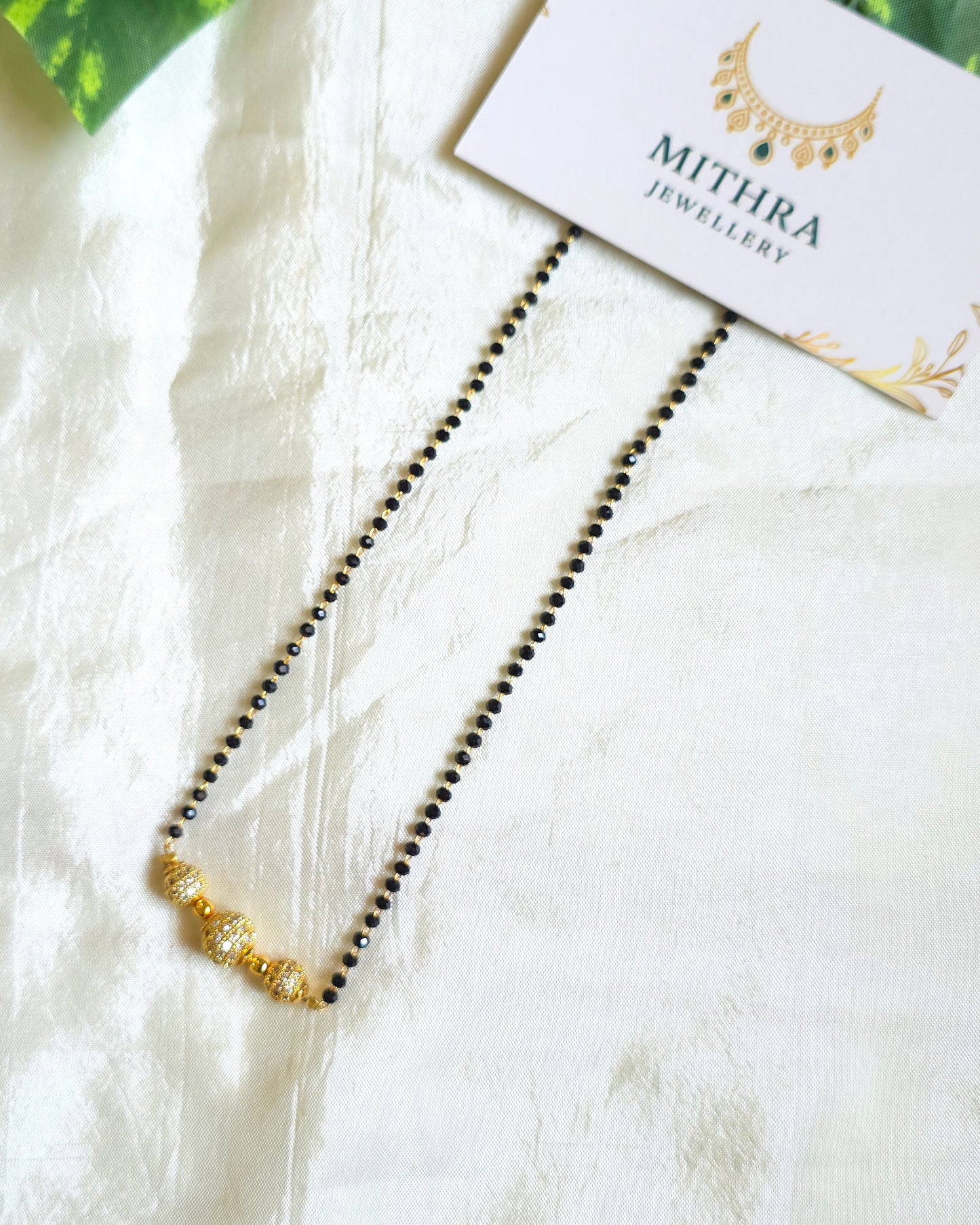 Triple CZ Bead Black Crystal Mangalsutra MJ1078